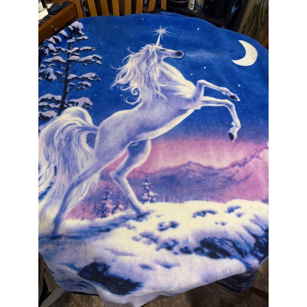 Northwest Unicorn Plush Fleece Throw Blanket Blue Purple White Fantasy Moon 2021